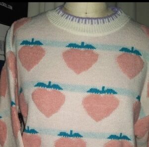 Strawberry Sweater Pink and White Patterned Fruit 🍓